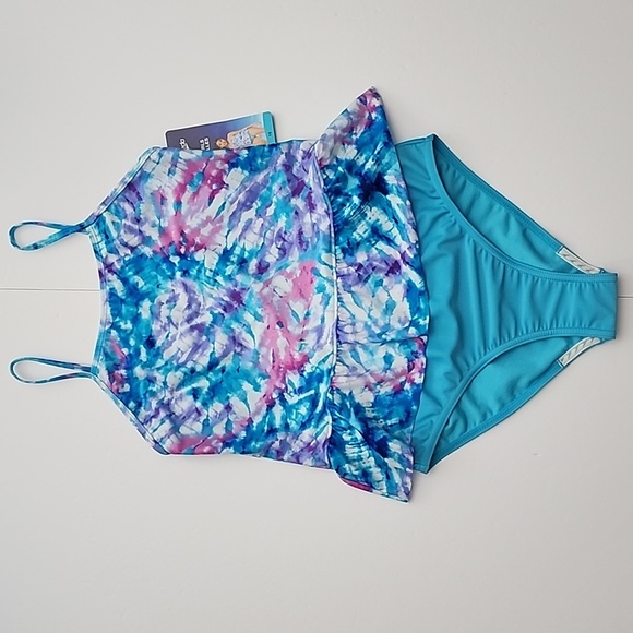 Speedo Girls 2-Piece Tankini Swimsuit Blue Purple Size 16 - Picture 3 of 10